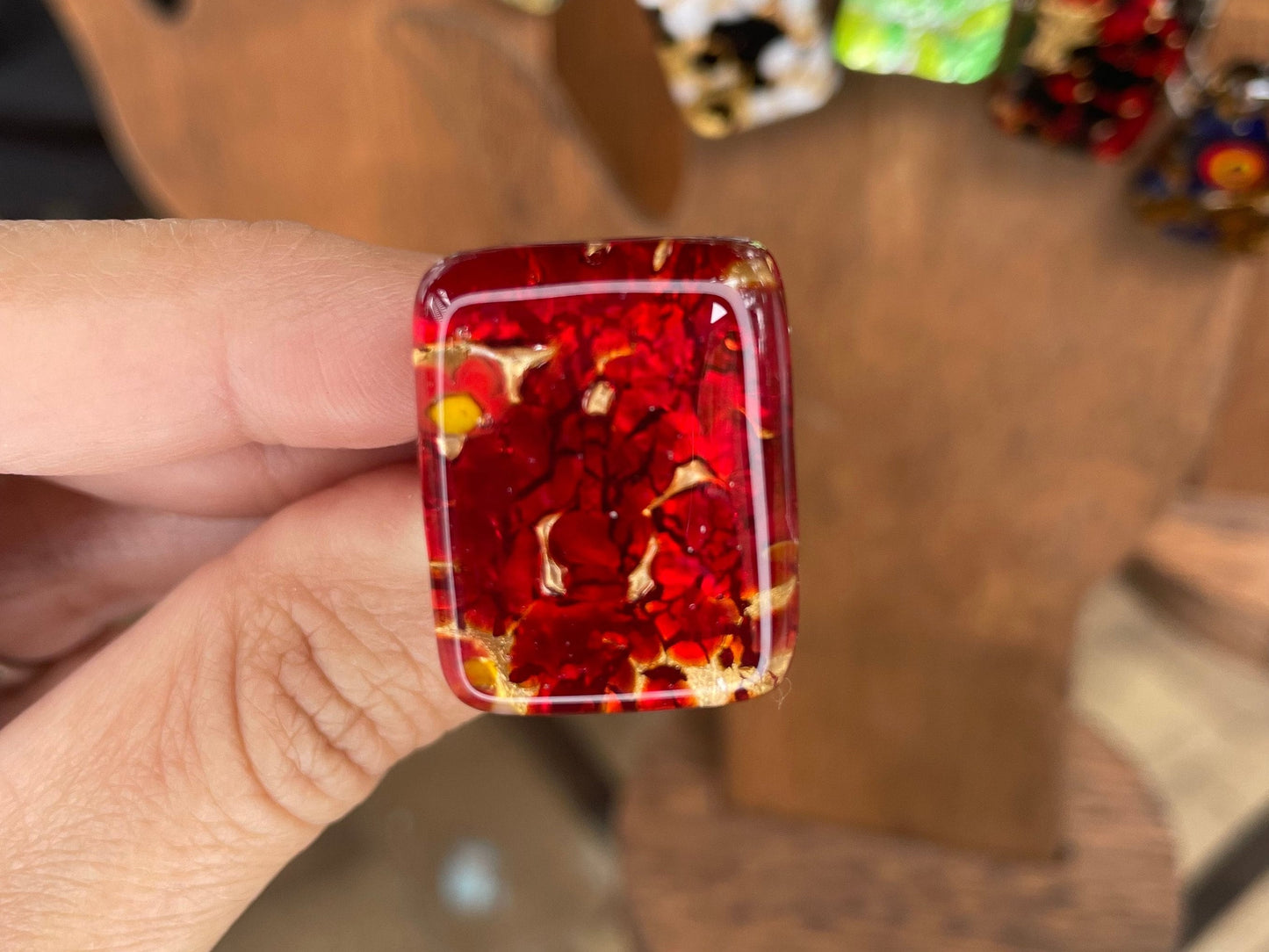 Handcrafted Murano Glass Adjustable Ring, Unique Italian Artisan Jewelry, Venetian Style Ring