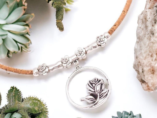 Boho Chic Necklaces, Antique Silver Rose Pendant, Handmade Eco-Friendly Jewelry, Gifts for Her by Ecolifearth