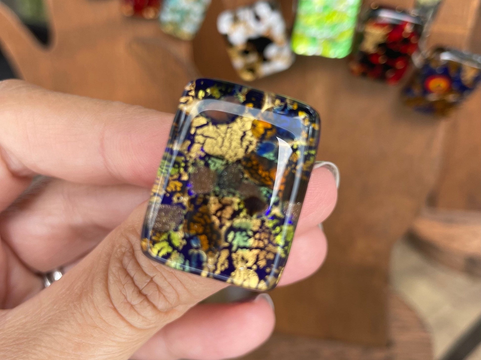 Handcrafted Murano Glass Adjustable Ring, Unique Italian Artisan Jewelry, Venetian Style Ring