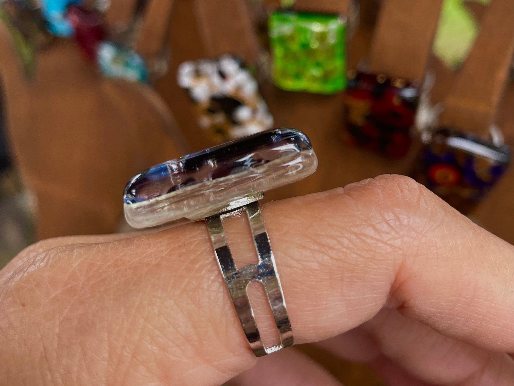 Handcrafted Murano Glass Adjustable Ring, Unique Italian Artisan Jewelry, Venetian Style Ring