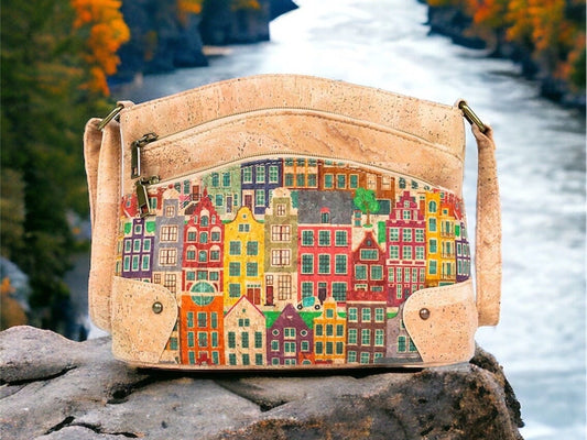 Mediterranean Town Village Pattern Crossbody Bag, Chic and Conscious Fashionistas by Ecolifearth