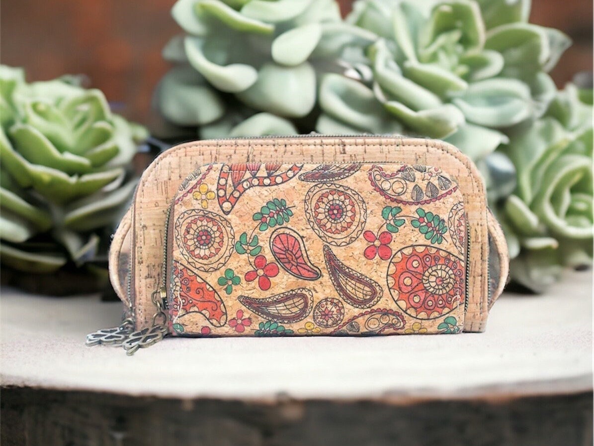 Crossbody Wallet, Paisley Pattern Fabric, Minimalist Design with Adjustable Strap by Ecolifearth