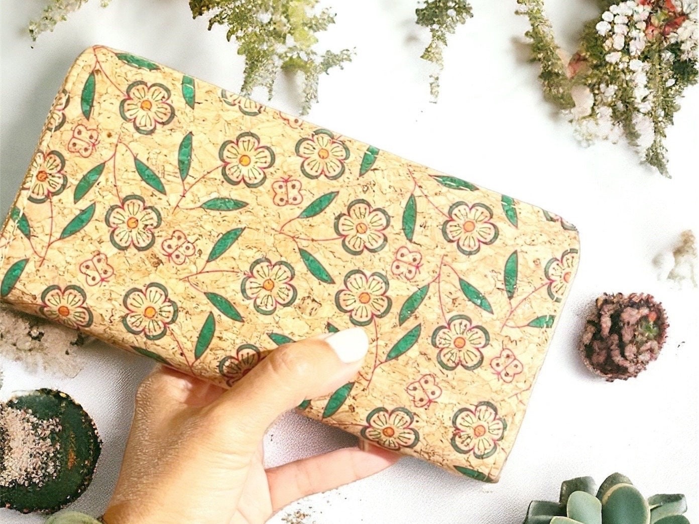 Cruelty-free Wallet, Women’s Wallet, Boho Wallet, Handmade Wallet, Vegan Leather Wallet, buttercup Pattern by Ecolifearth